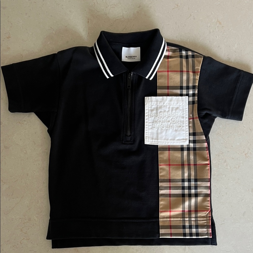 Burberry Kids Polo with Black and Beige Check